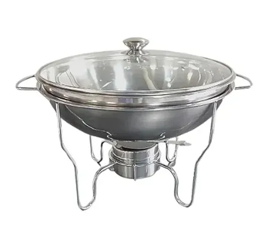 Rechaud Redondo Aço Inox Banho Maria Suporte Tampa Vidro
