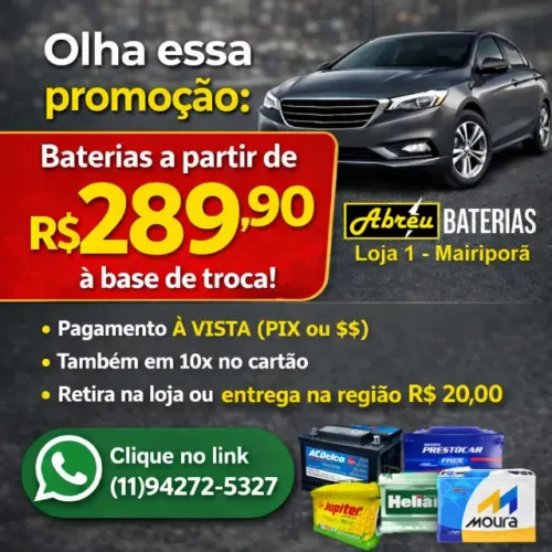 Promoção Baterias 60 amperes a partir de $ 289,90 melhores marcas.