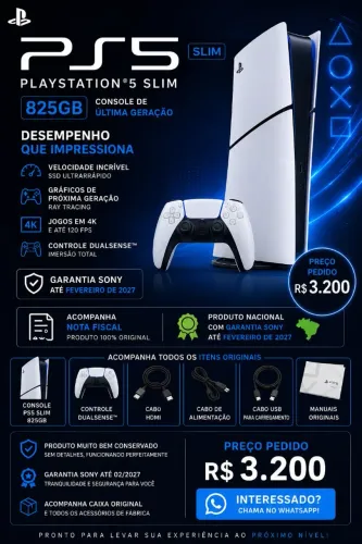 PS5 SLIM 825GB SEMI NOVO GARANTIA SONY