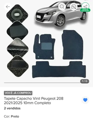 Tapete para peugeot 208 2022, 2023, 2024