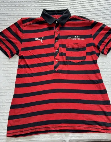 camisa polo listrada em vermelho e preto da Puma