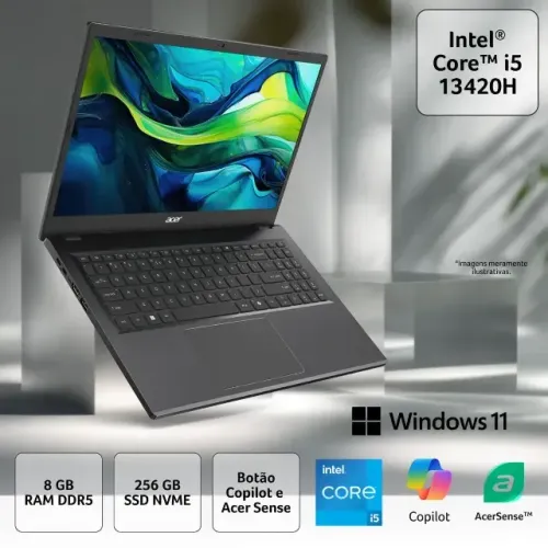 Notebook Acer Aspire GO 15, Intel® Core? i5-13420H de 13ª Geração, 8GB de RAM, SSD de 256G
