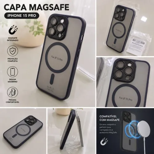 Capa Magnética MagSafe para iPhone 15 Pro - Preta (Premium)
