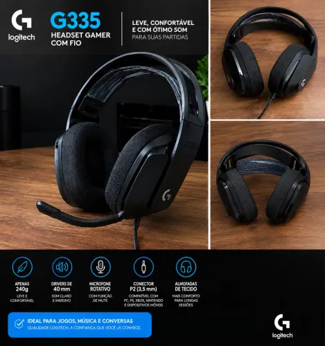 Headset Gamer Logitech G G335 - preto, com fio