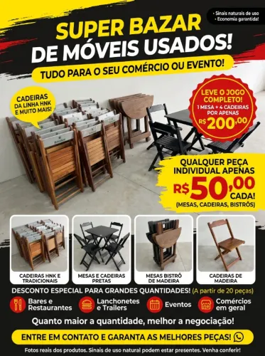 Mesas, Cadeiras, Bistrô e Banqueta por R$ 50 | Jogos por R$ 200