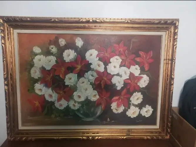 Quadro Lirios com Rosas com moldura em Madeira de lei