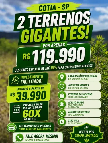 TERRENOS COM ENTRADA FACILITADA E PARCELAMENTO EM 60X