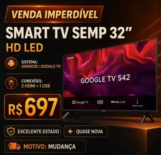 Smart TV 32" SEMP HD BAIXOU!!!!! ?LED 32S42 Google TV 2 HDMI- URGENTE - RETIRADA ATÉ 20/07