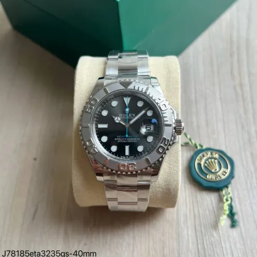 Relógio  Yatch Master 1 - ETA S/C - PULSEIRA PRATEADA E  FUNDO PRETO 