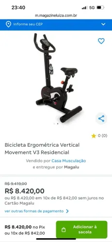Bicicleta Ergométrica Movement Vertical V3 Carga Magnética