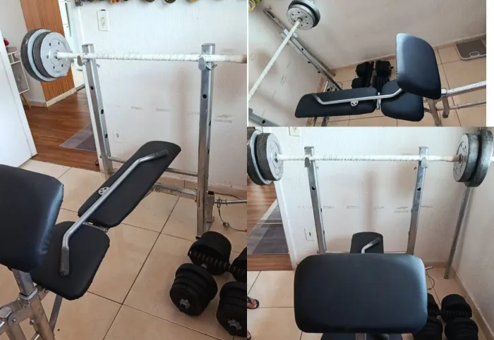 Estação de musculação com 2 barras e 43 kilos de peso