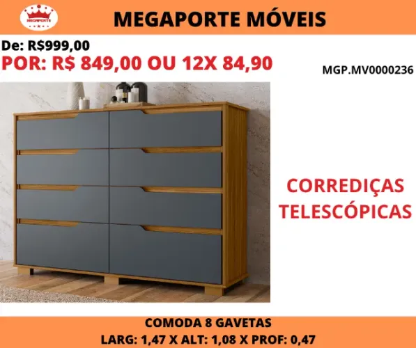 Cômoda Georgia 8 Gavetas 1,47M