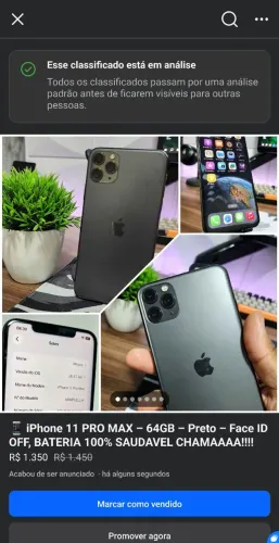 iPhone 11 PRO MAX - 64GB - Preto - Face ID OFF, BATERIA 100% SAUDAVEL CHAMAAAA!!!!