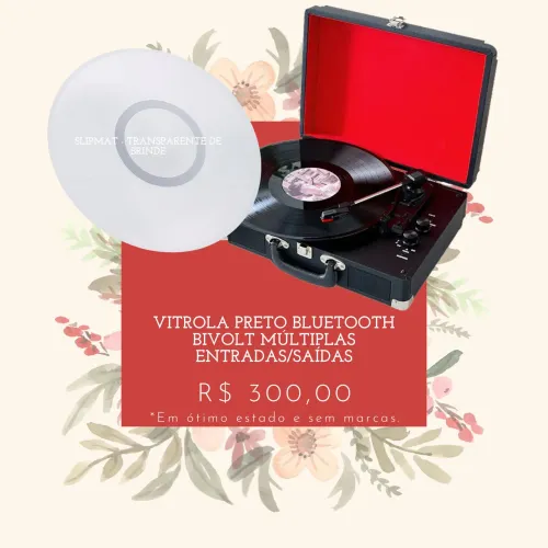 VITROLA PRETO BLUETOOTH BIVOLT MULTIPLAS ENTRADAS/SAÍDAS