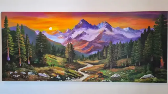 Quadro Entre Montanhas em Óleo sobre tela 1,40x60cm