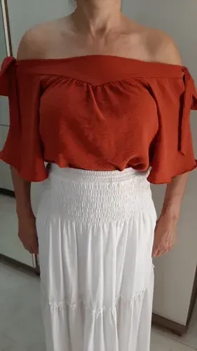 Blusa Karina Rabello terracota estilo bata M, veste 44, nova