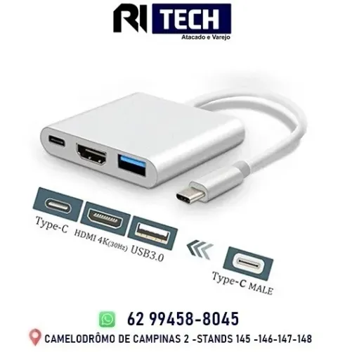 Adaptador Tipo C Hdmi Usb 3.0 PD Macbook Chromebook 4K iPad Projetor Monitor