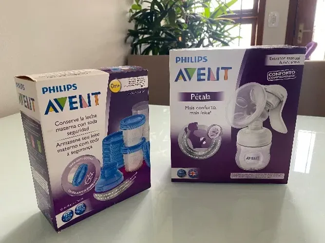 Extrator de leite manual + mamadeira AVENT