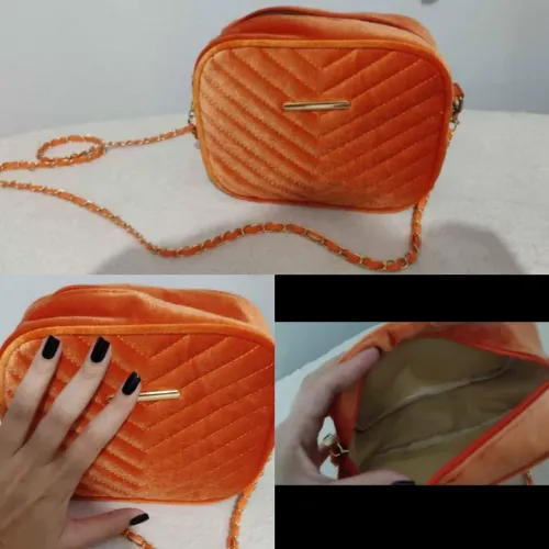 Bolsa de ombro laranja de veludo tamanho 15x19