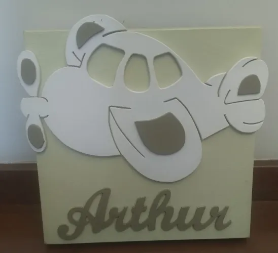 Quadro Decorativo / Porta maternidade Infantil Avião com Nome Arthur