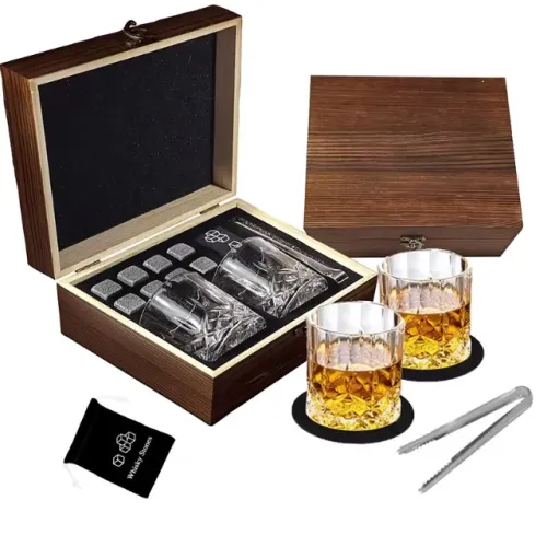  Conjunto de Copos de Whisky, Cubo De Gelo Granito Com Copo De Vidro Para Uísque Em Caixa