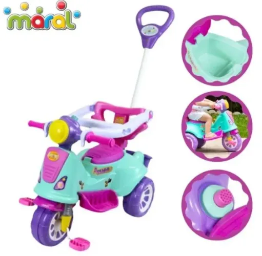 Triciclo de passeio infantil com haste de empurrar e barra de proteção Avespa