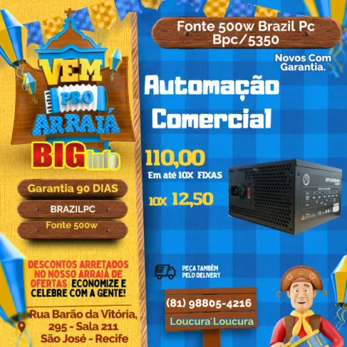 Fonte Atx 500w Brazil Pc Bpc/5350-m 24 Pinos Com Cabo
