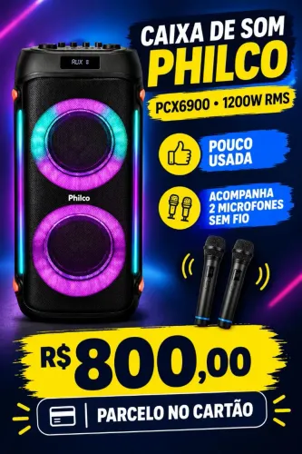Caixa de Som Philco PCX 1200W com 2 Microfones sem fio