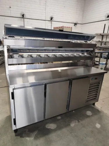 Balcão com refrigeração e cubas para montagem, chassi inox, versão 1,50 m