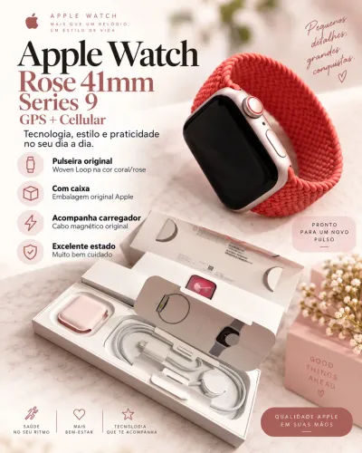Apple Watch Series 9 41mm Rose GPS + Cellular com caixa - Excelente estado