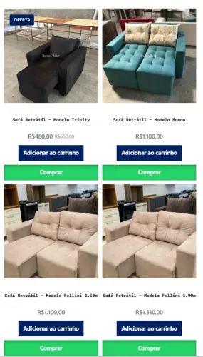 Sofá Retrátil - Modelo Trinity R$650,00 O preço original era: R$650,00. R$480,00 O preço