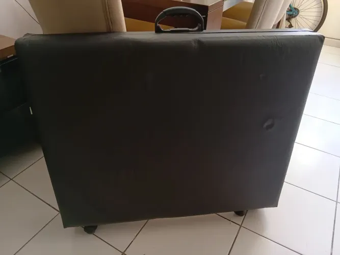 Terapeuta com maca plegable e carro