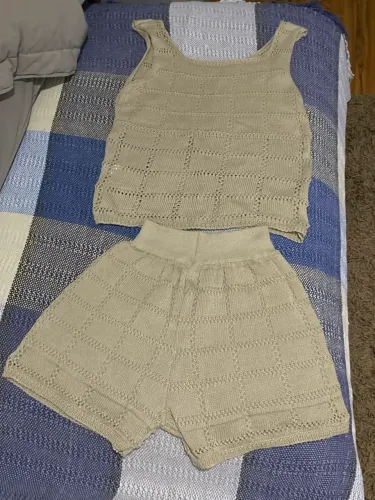 Saída de praia short malha crochê feitos artesanalmente