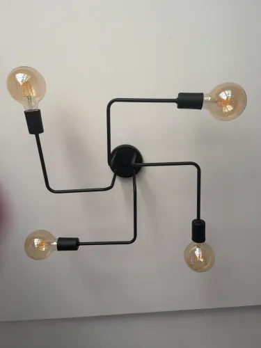 Luminária Átomo preto + 4 lâmpadas sem detalhes 