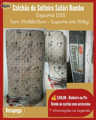 Desapego: Colchão Solteiro Safári Bambu - Espuma D33 - suporta até 150kg