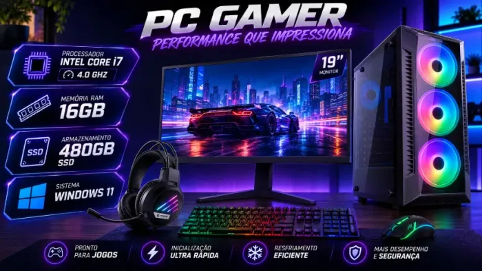 PC GAMER COMPLETO - i7, 16GB Ram, 480gb Ssd, Windows 11