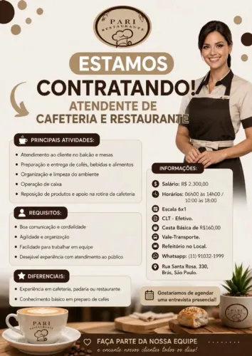 ATENDENTE DE CAFETERIA E RESTAURANTE
