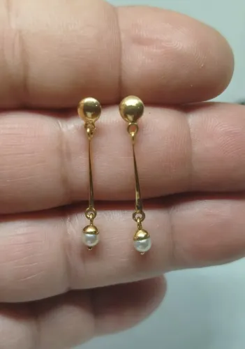 Brincos pendentes ouro 18k pérola - 3cm