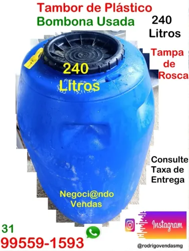 Bombona de plástico Tambor 240 litros comércio construção reservatório armazenamento loja