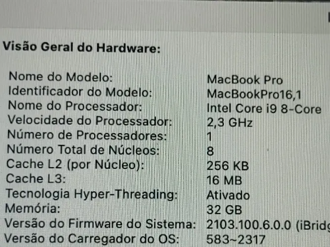 Apple MacBook Pro 16 polegadas Intel Core i9 1 TB de SSD 32 GB de Ram