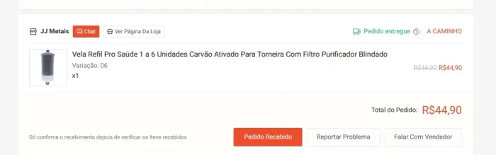 Vela Refil Pro Saúde 6 Unidades Carvão Ativado Para Torneira Com Filtro Purificador