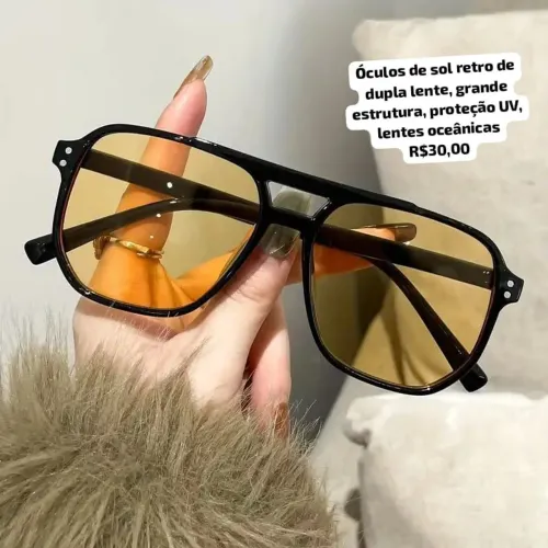 Óculos de sol retro de dupla lente, grande estrutura, proteção UV, lentes oceânicas