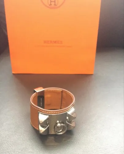 Bracelete Hermès Collier de Chien Caramelo - Ferragens Prata