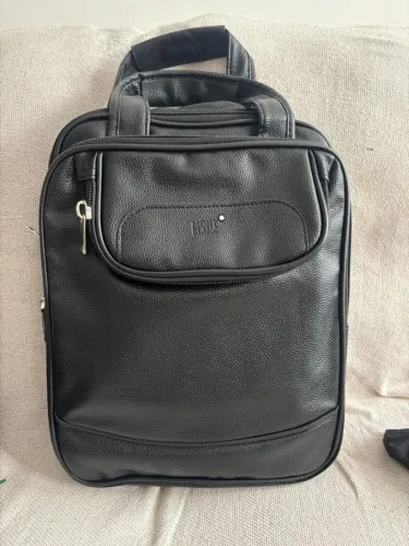 Bolsa Mochila Montblanc 100% Couro Legítimo Original Preta