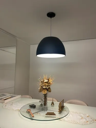 Lustre Pendente Tipo Dome 49 cm - Metal Preto Fosco
