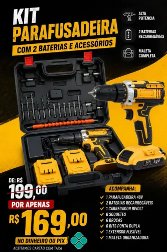 PARAFUSADEIRA 2 BATERIAS+ ACESSÓRIOS