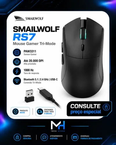 Mouse Gamer Smailwolf RS7 Tri-Mode 20.000 DPI PAW3311