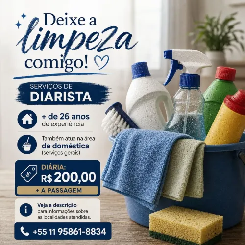 Diarista e serviços domésticos custo-benefício. 
