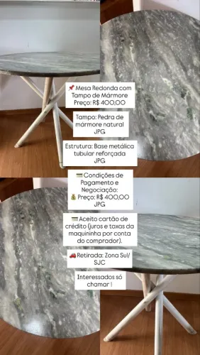 Mesa Redonda com Tampo de Mármore