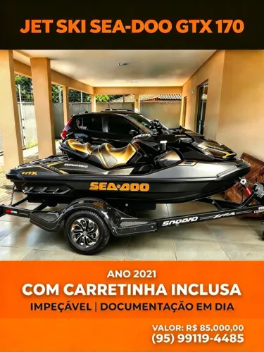 VENDE-SE JET SKY SEA DOO GTX 170, ANO 2021, 97H DE USO, COM CARRETINHA INCLUSA.
